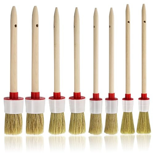 8 Stück Borstenpinsel, 20/25/30/35 mm Rundpinsel Set Spitz Fein Ringpinsel Holzfarbe Lackpinsel Wachspinsel zum Streichen für Malen Wänden Möbeln Auto