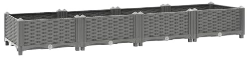 Myheimly Hochbeet 160x40x23cm Kräuterbeet Gemüsebeet zum Selber Bauen, Blumenkasten im Rattan-Look, Pflanzkasten für Garten Terrasse Balkon Polypropylen Hellgrau