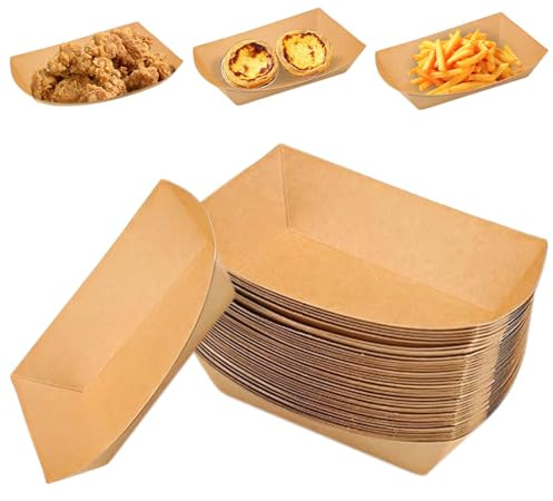 WANDGU 100 Stücke Kraftkarton Schalen: Pommes Schalen 13 oz, Currywurst Schale, Fingerfood Schiffchen Öl Wasserbeständig, Sicher und Ungiftig, Currywurst Schale für Imbisswagen, Geschäfte, Party