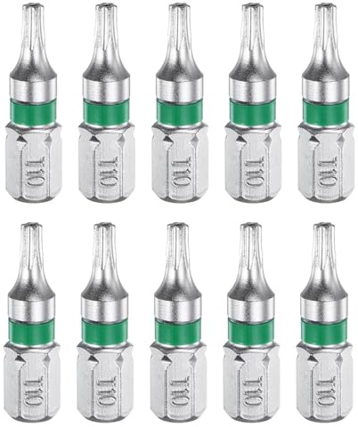 QUARKZMAN 10 Embouts de Tournevis Torx T10H 1/4 Tige Hexagonale 25mm/1 Longueur Étoile Magnétique à 6 Points en Acier S2 Embouts de Tournevis Électrique Avec Trou Tête Torx