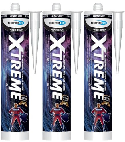 Bond It XTREME Anti-Mould Silicone Sealant – 3x Grey, 310ml | Waterproof – High-Performance Sealant – Strong Adhesion | Sanitary Sealant for Bathrooms – Kitchens & Wet Areas