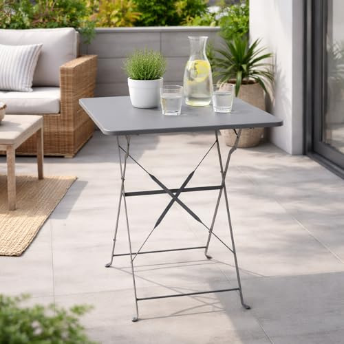 Table de bistrot pliante - Table de camping - Table de jardin - En métal - 60 x 60 x 71 cm - Anthracite - Rectangulaire - Pliable