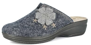 inblu Femme Pantofole Donna Con Applicazione Fiorata, Leggera Zeppa E Plantare in Vera Pelle Chausson, Avio, 41 EU