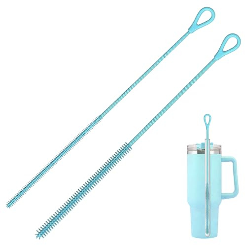 KLINNA Strohhalm Reinigungsbürste 2 Stück Set aus Silikon, Flexibler Strohhalm Reiniger für Glas & Metall, Wiederverwendbare Strohhalmbürsten 6mm 9mm für Smoothie, Silikon Flaschenbürste