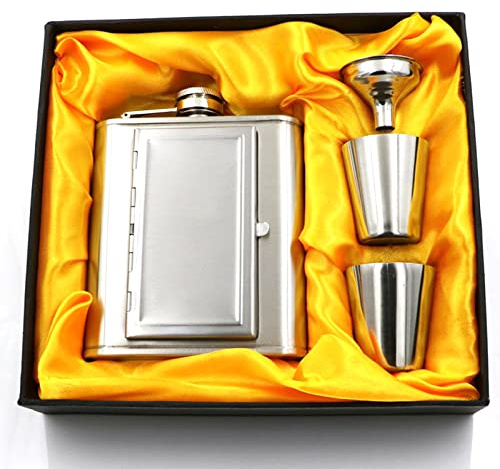 Flasque en acier inoxydable de 177 ml avec compartiment en cuir synthétique pour whisky, liqueur et entonnoir