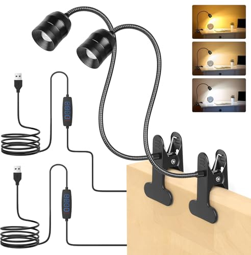 iTayga 2 Stück Dimmbare LED-Klemmlampe mit Zoombarem Fokus - 3 Farbtemperaturen, 10 Helligkeitsstufen, Schwanenhals-Design & Starke Klemmhalterung für Bett, Schreibtisch, Nachttisch (2 Stück)