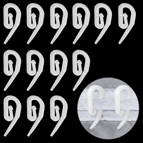 ZINNIAUK 100 x Curtain Hooks Plastic - 3.2 x 1.2cm | White Heavy Duty Hooks for Header tape, Window, Door, Shower, Pencil Pleat & Drapery Ensure Long-Lasting Support