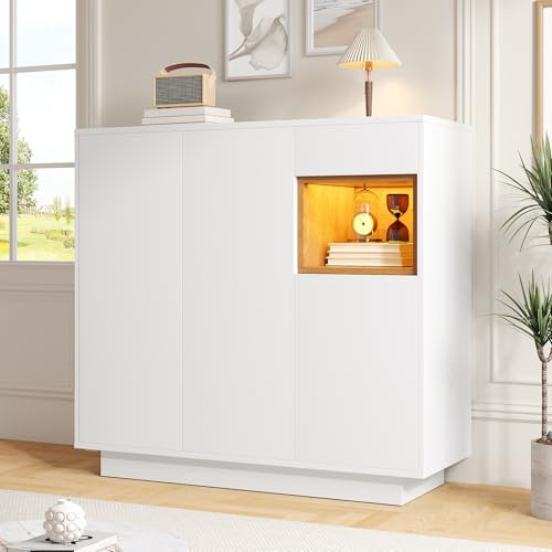 Merax Moderner Schuhschrank, 105 x 39,5 x 100,5 cm, mit LED in 16 Farben, verstellbare Regale für 14-18 Paar, praktische Schublade, für modernen Eingangsbereich, Weiß