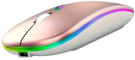 Genérico Ratón inalámbrico Recargable con Bluetooth, Dispositivo de 2,4 GHz, USB, RGB, 1600DPI, para Ordenador, portátil, Tableta, PC, MacBook, Gaming Retro Iluminado (Rosa Dorado)