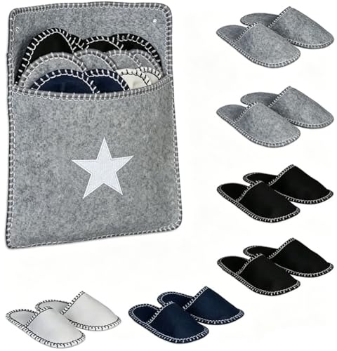 EUBSWA Chausson Invité - Lot de 6 Paires Pantoufles en Feutre Antidérapantes, Confortables et Élégantes pour Hôtel, Maison, Chambre d’Amis (Pointure 38-44, 36 x 31 x 10 cm)