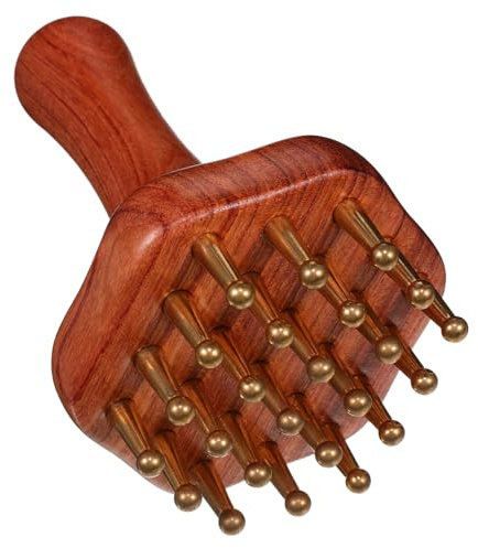 MUCKLILY Massagebürste aus Messing für Kopfhaut und Rücken mit Holzgriff zur Meridianstimulation der Entspannung für Zuhause und Reisen