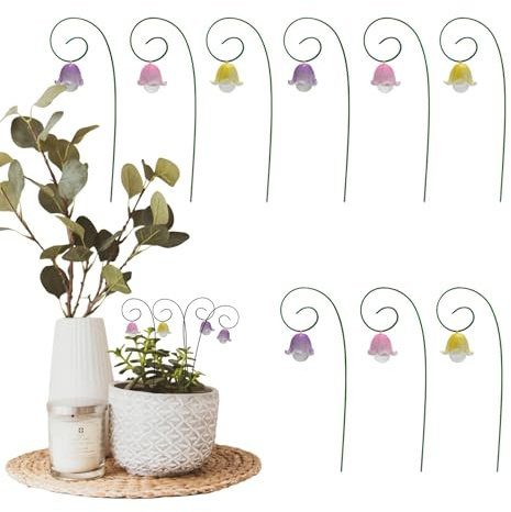 Miniature Fairy Garden Flowers - Flower Picks Set, 9 Resin Stakes, 9 Decorative Lily of the Valley Stakes, | Outdoor Vase Decoration for Home Small Resin Stakes