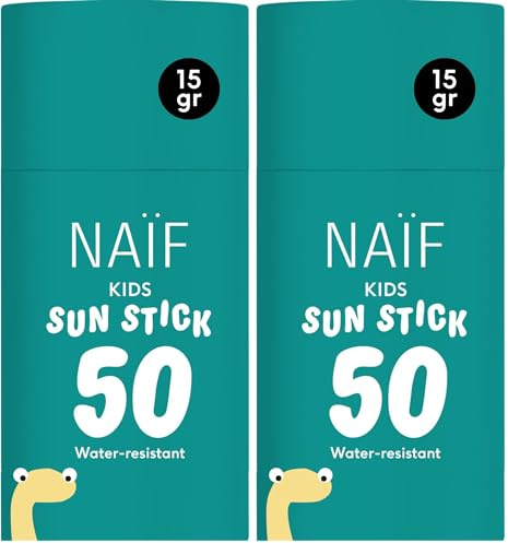 Naïf - Protector solar en barra para niños - FPS 50 - A partir de 3 años - Protección UVA y UVB - Resistente al agua - Dermatológicamente probado - Sin microplásticos - Sin perfume- 15g (Paquete de 2)
