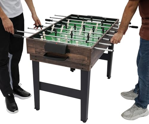 10 in 1 Multifunktionstisch Spieltisch, Kombi Spieltisch für Kinder und Erwachsene inkl. Kickertisch, Billard, Tischtennis und Slide Hockey, Familienspiele Platzsparend, 122x60x80 cm (Dunkelbraun)
