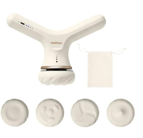 Medivon - Appareil Massage Musculaire Percussion Sans Fil - 6 Vitesses 4 Têtes - Récupération Sportive Soulagement Tensions Quotidiennes Portable Silencieux
