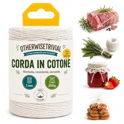 Cordel de algodón 1 mm x 200 g – Bobina de cuerda de algodón natural, ideal para cocina, resistente para jardinería, embalaje y bricolaje