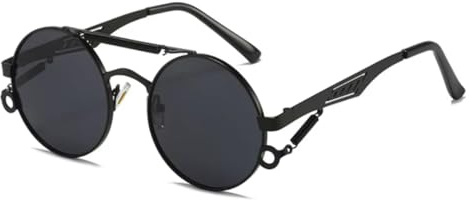 FYYFTYT Gafas de sol redondas de doble puente metálico estilo retro para mujer, con espejo, tendencia punk para hombre.
