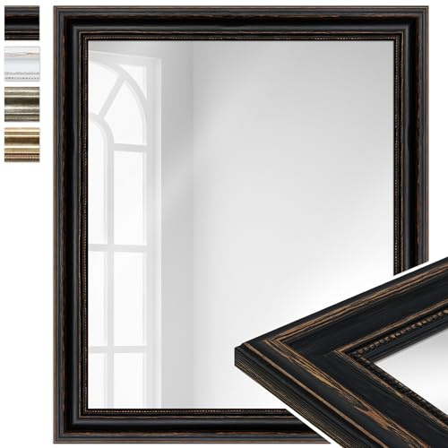 WANDStyle großer Spiegel Schwarz, großer Wandspiegel Vintage 60x70 cm | Barock Spiegel, Hängespiegel groß, Badspiegel Holz, Flurspiegel Wand, Standspiegel, H550 - Made in Germany