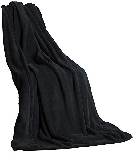 CelinaTex Flauschige Kuscheldecke XXL 200 x 220 cm schwarz Decke Sofa Couch warm Wohndecke weich Mikrofaser Fleece Oeko-TEX Quebec