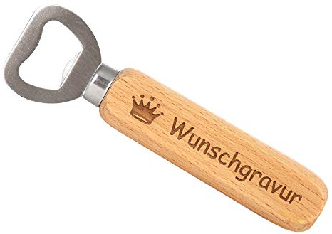 Flaschenöffner aus Holz mit Gravur – personalisierter Holzgriff mit Wunschtext & Motiv – einseitig gravierter Edelstahl-Öffner – Geschenkidee für Männer, Küche & Bar
