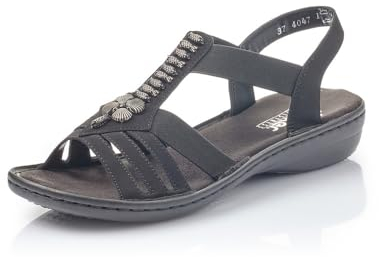 Rieker Damsandaler 60806, damtofflor, Svart 00, 39 EU smal