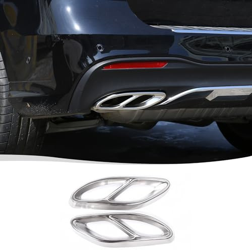 2 x Stahl-Auspuffrohr-Abdeckungen für A B C GLC Klasse W205 W213 W246 W247 X253 W177 E-Klasse C207 Coupé (glänzend Silber)