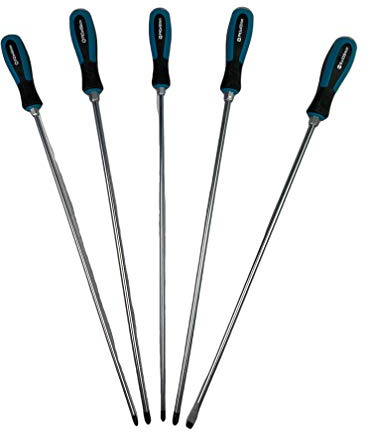 Kraftwelle Lot de 5 tournevis extra longs - 450 mm - cruciformes - PH PZ SL - Magnétique