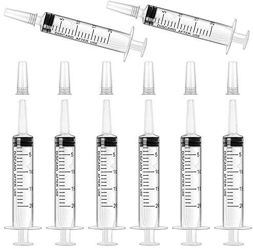 8 Pcs 20ml Syringe with Caps, Plastic Syringe Sterile Package | With Measurement, for Scientific Labs,Dispensing, Measuring Liquids, Animal Feeding, Plant Watering