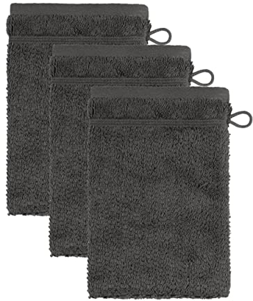 frottana Pearl Waschhandschuh 15 x 20 cm aus 100% Baumwolle, Graphite 3er Set