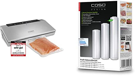 CASO GourmetVAC 380 - Vakuumierer Mit Doppelter Schweißnaht - Inkl. 10 Beutel 20 x 30 cm & Profi-Folienrollen Set 4/1 20x600 cm, 25x600 cm, 30x600 cm 150µm