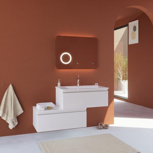 Kiamami Valentina - Mobile bagno sospeso 120 cm bianco opaco con cassetto decentrato | Seattle