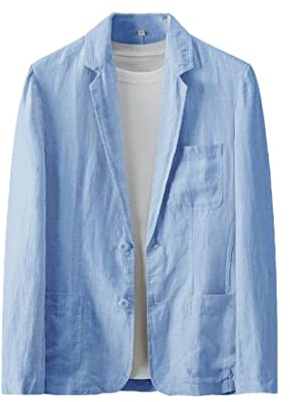 YIOLEAMP Blanco Algodón Lino Traje Capa De Los Hombres Primavera Verano Color Puro Delgado Casual Negocios Delgado Blazer Chaqueta, azul, XXL