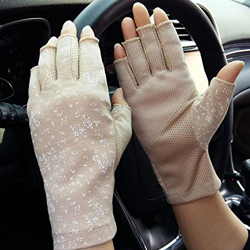 Damen Sommer Kurz Halbe Fingerhandschuhe Dünn Baumwolle Halbfinger Handschuhe UV Schutz Handgelenk Fahrradhandschuhe Kühlung Atmungsaktiv Handschuhe Sommerhandschuhe für Outdoor Autofahren Radfahren