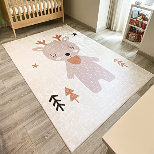 Nazar Kinderteppich für Kinderzimmer, Babyteppich, für Mädchen und Jungen, Motiv Dinosaurier, Weltkarte und Tiere (743 braun, 160x230 cm)