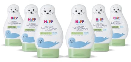 HiPP - Baby Care - Doccia Shampoo per Bambini a Forma di Simpatica Foca, Deterge con Delicatezza Corpo e Capelli, pH Neutro, con Estratto di Mandorle Bio, 6 Flaconi da 200 ml