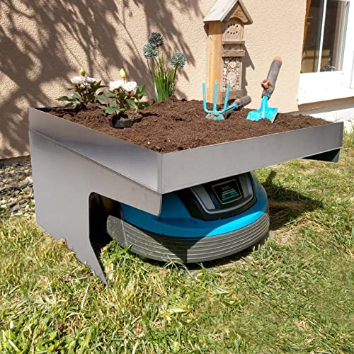 Mendler Mähroboter-Garage mit Pflanzkasten HWC-G60 - Edelstahl | Dach, Unterstand, für Rasenmäher, Metall, 37x60x70cm