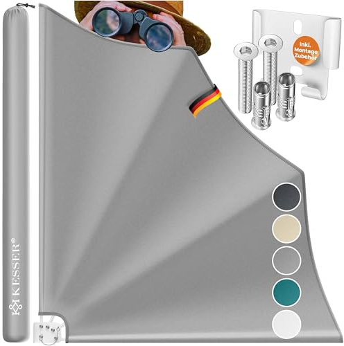 KESSER® Balkonfächer klappbar mit Wandhalterung | 140x140cm | Sichtschutz Balkon Windschutz | Balkonsichtschutz | Seitenmarkise | witterungsbeständig | inkl. Montagematerial | Hellgrau