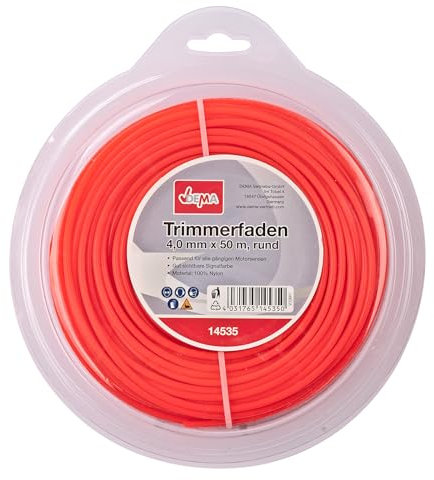Nylon Trimmerfaden Mähfaden Ersatzfaden Nylonfaden Faden für Rasentrimmer Motorsense Trimmer Freischneider Ø 4,0 mm x 50 m rund rot
