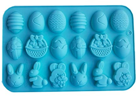 Easter Decorations,Easter Molds Easter Silicone Chocolate Moulds 18 Cavity Egg, Bunny, Rabbit Head, Basket Shapes Molds for DIY Chocolate Candy Jelly
