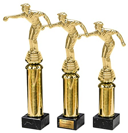 eberin · Boule · Pétanque · Bosseln · Boccia · Pokale · Spieler mit Boulekugel auf Goldsäule/Marmor schwarz · Pokal in 3 Größen erhältlich · mit oder ohne Gravur ·