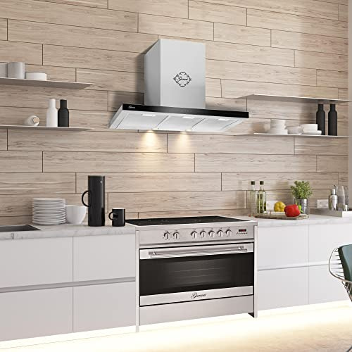 GURARI Cuisinière électrique à encastrer GCH E 912 X + GCH F 462 IS 9 PRIME, Four 90 cm, Range Coocker, 121 L + Hotte aspirante, Hotte de plafond 120 cm 1000m3/h, verre noir, inox