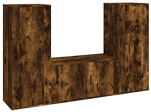 vidaXL TV Schrank Set 3 TLG., TV Wandschrank mit viel Stauraum, Lowboard für Wohnzimmer Fernseher, Fernsehschrank TV Möbel Hängeschrank, Räuchereiche Holzwerkstoff