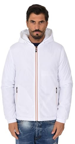Ciabalù Veste imperméable pour homme avec capuche 100 grammes, Blanc, XXL
