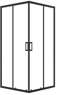 VBChome Cabina de ducha 90 x 90 x 185 cm, color negro, cuadrada, puerta corredera, mampara de ducha, cristal de seguridad transparente, mampara de ducha cuadrada 90 x 90 cm