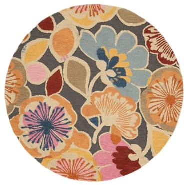 RugVista Flower Power Teppich, Ø 150 cm, Mehrfarbig | Rund, Niedriger Stapel, Nur chemische Reinigung, Oeko-Tex 100, Wohnzimmer, Schlafzimmer, Diele
