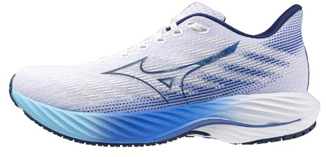 Mizuno Men's Wave Rider 28 Running Shoe, White-Estate Blue, 10