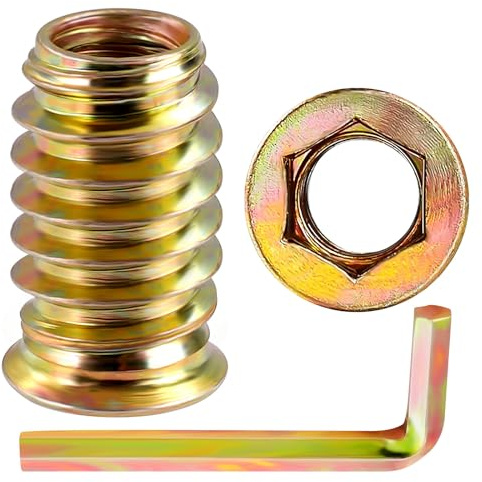 MewuDecor 1/4-20 Threaded Inserts for Wood Nutsert Furniture Screw-in Nut 25mm Length Hex Drive, 30 PCS