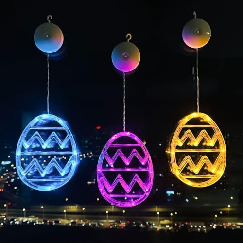 ACAREY 3 Stück Osterdeko Led Fenster Licht, Ostern Deko Lichterkette Ostereier zum Aufhängen Lichterkette mit Saugnäpfe, Ostern Lichterketten Batteriebetrieben Für Fenster Deko Draußen & Innen