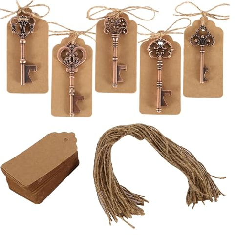 HKYBCF Portachiavi apribottiglie con Chiave in Metallo da 50 Pezzi, Decorazione for la Festa Nuziale, Decora apribottiglie for Birra Vintage, bomboniere, Souvenir, Regalo for Gli Ospiti