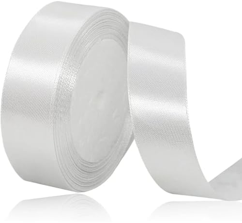 Geschenkband weiß 25 mm Breit,23 Meter Satinbänder Weiss Stoff Schleifenband Kunsthandwerk, Kränze, Hochzeitsdekoration, Weihnachten, Haarbögen, Blumensträuße, Geburtstag und Geschenkverpackung